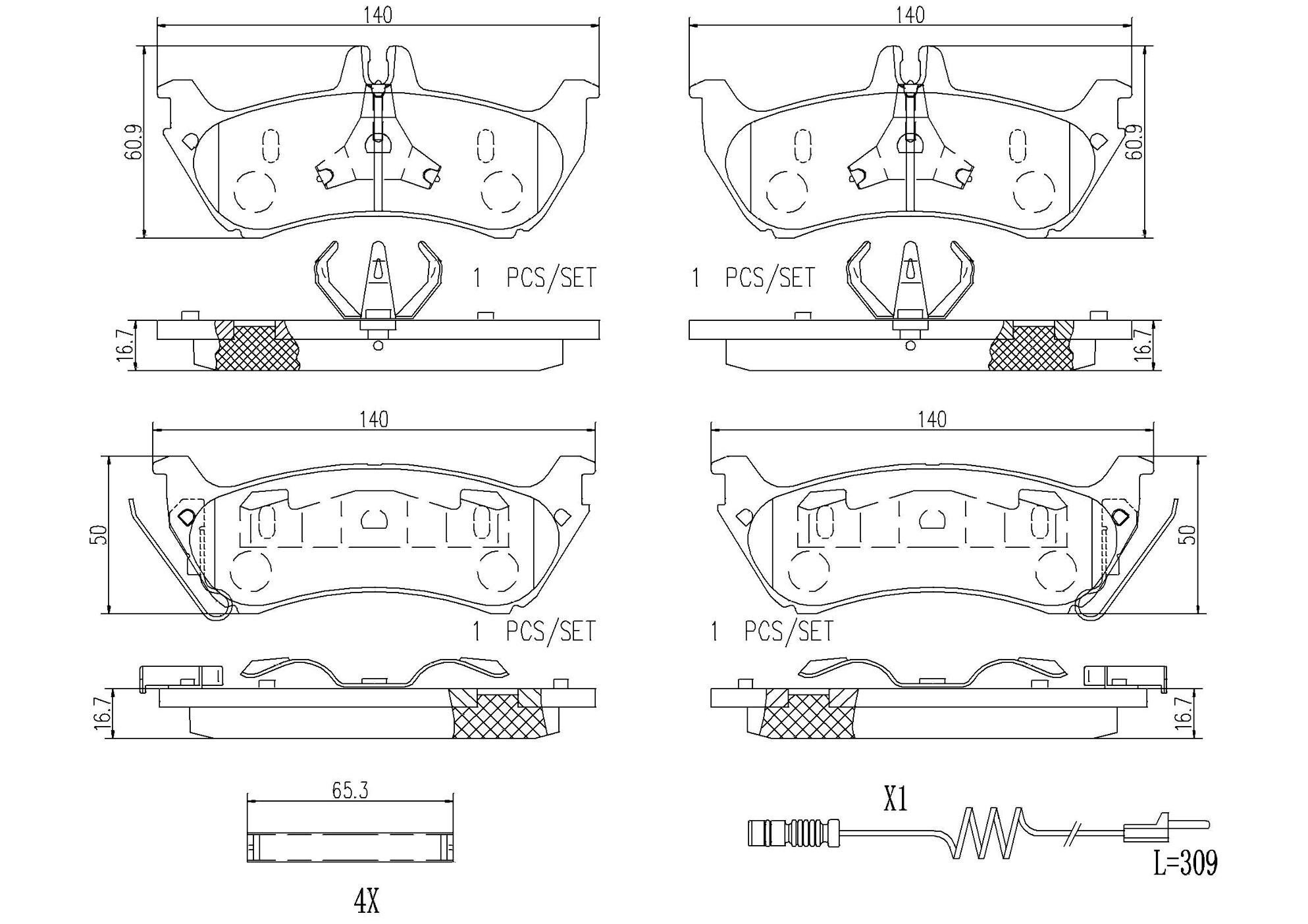 Mercedes Disc Brakes Kit -  Brembo Pads Rear (Ceramic) - Brembo P50044N